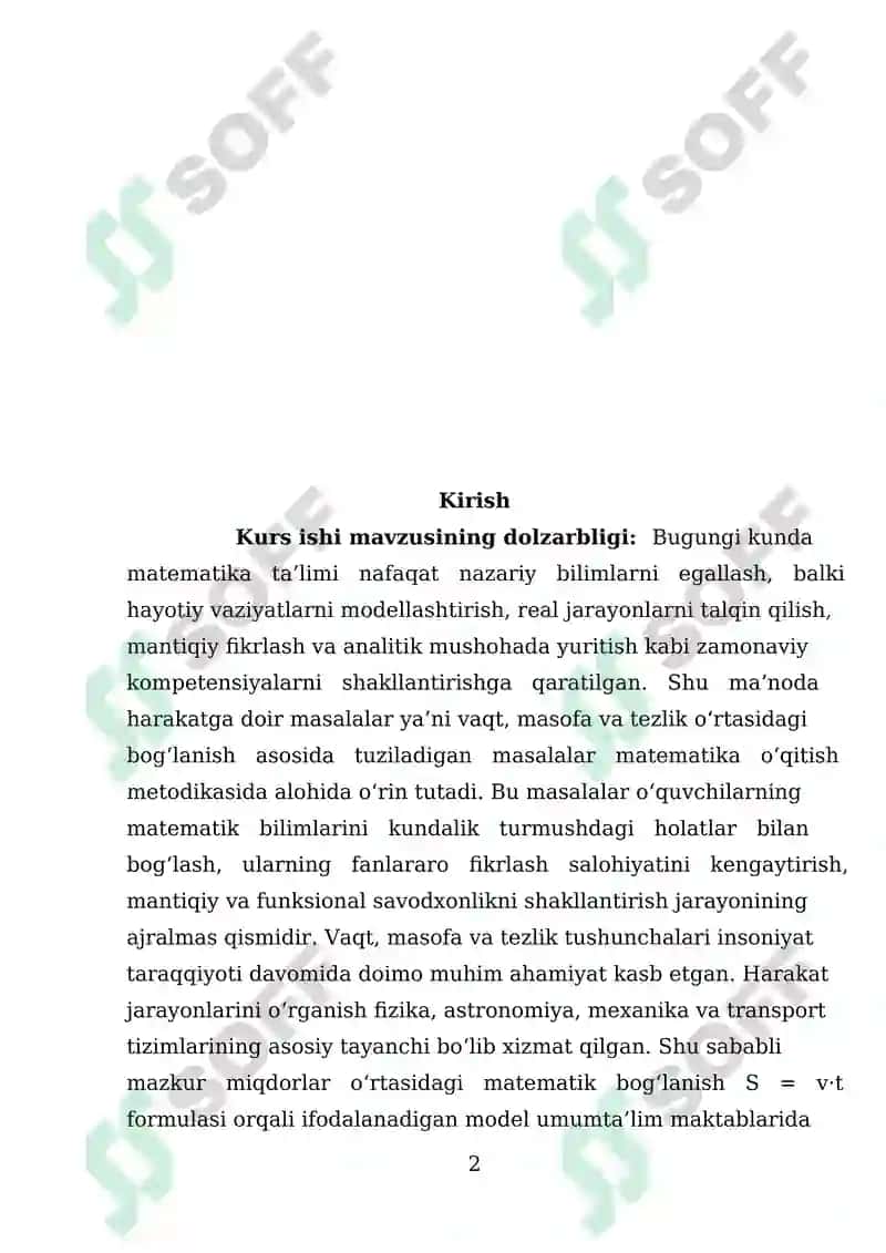 Matematika darslarida vaqt, masofa, tezlikka doir masalalar yechish 2