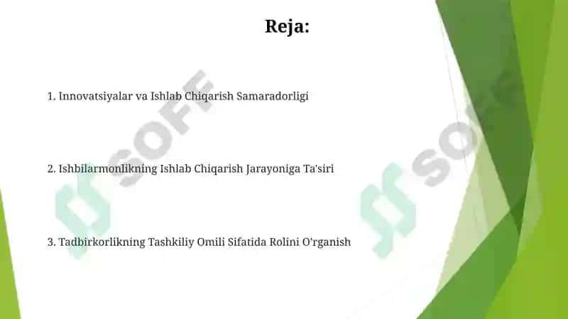 Tadbirkorlik ishlab chiqarish jarayonining tashkiliy omili 2