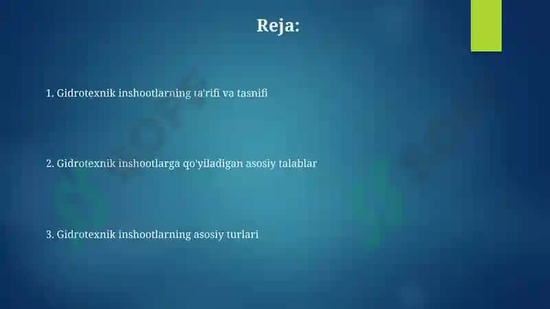 Gidrotexnik inshootlari tōgğrisidaumumiymalumot 2