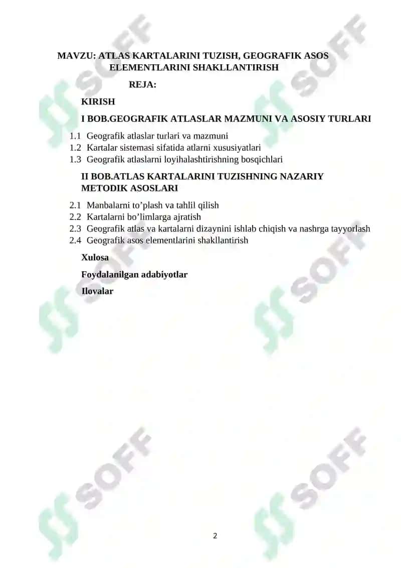 ATLAS KARTALARINI TUZISH, GEOGRAFIK ASOS ELEMENTLARINI SHAKLLANTIRISH 2