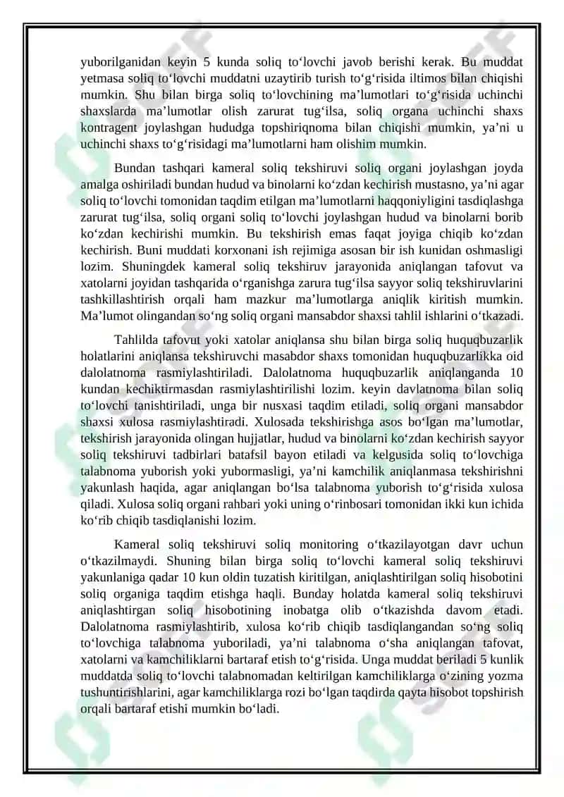 Kameral soliq tekshiruvini tashkil etish va o‘tkazish tartibi 2