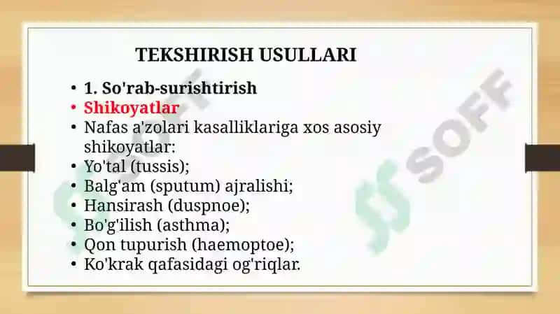 Oʻpka kasalliklari simtomatologiyasi 2
