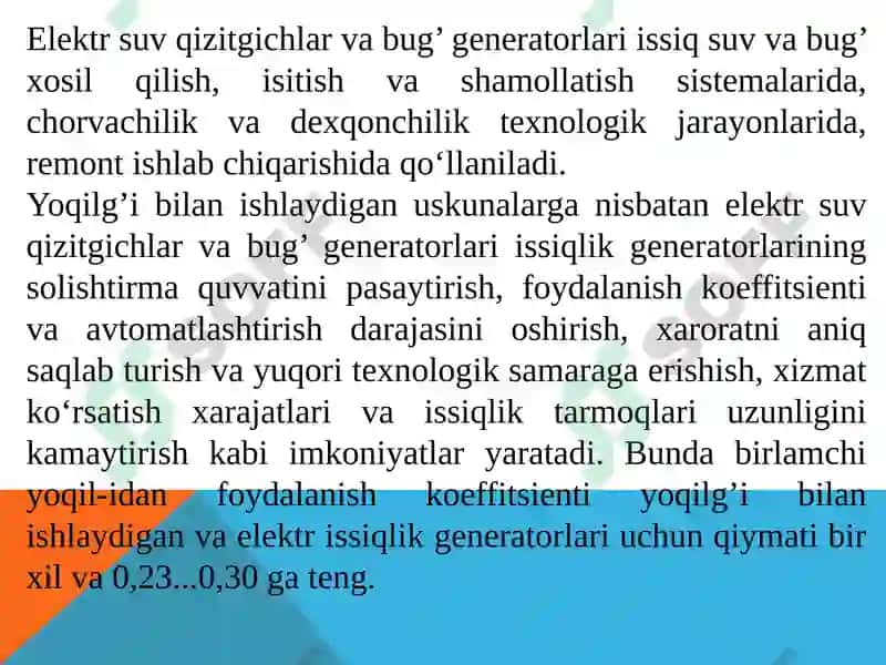 Elektr suv qizitgichlar va bug‘ generatorlari 2