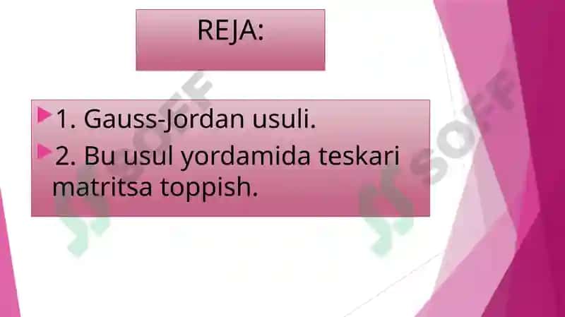 Ekvivalent almashtirishlar yordamida teskari matritsani hisoblash 2