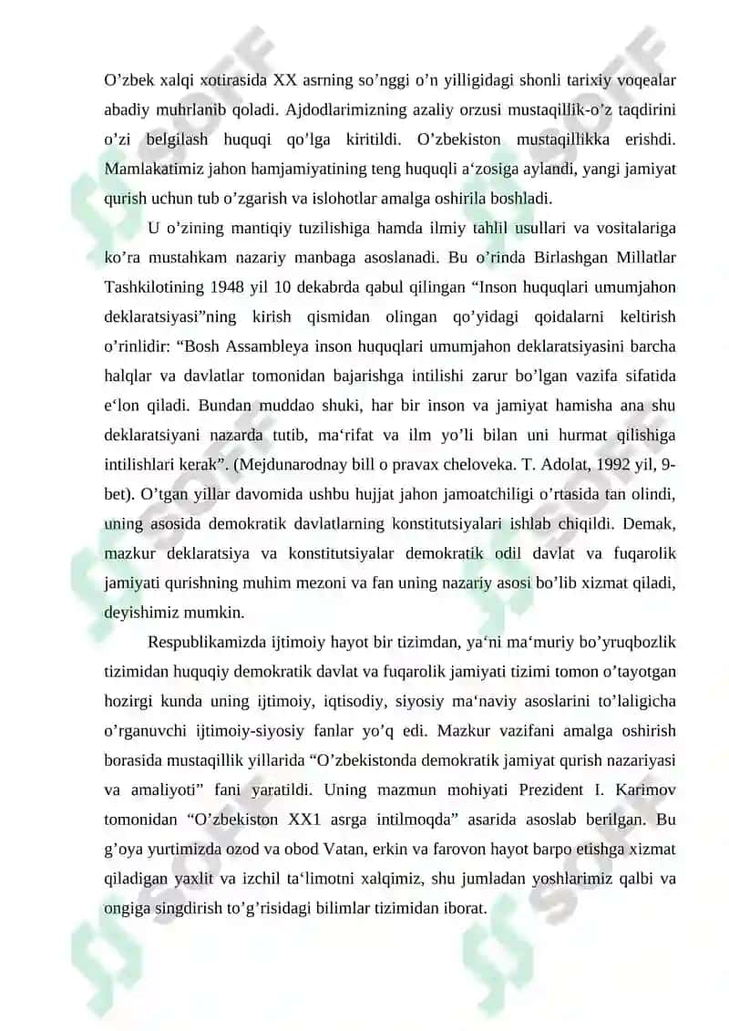 O’zbekistonda demokratik jamiyat qurish nazariyasi va amaliyoti fanining predmeti, maqsadi va vazifalari 2