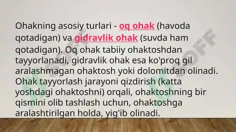Ohakning qotish jarayoni va kimyoviy reaksiyalar 2