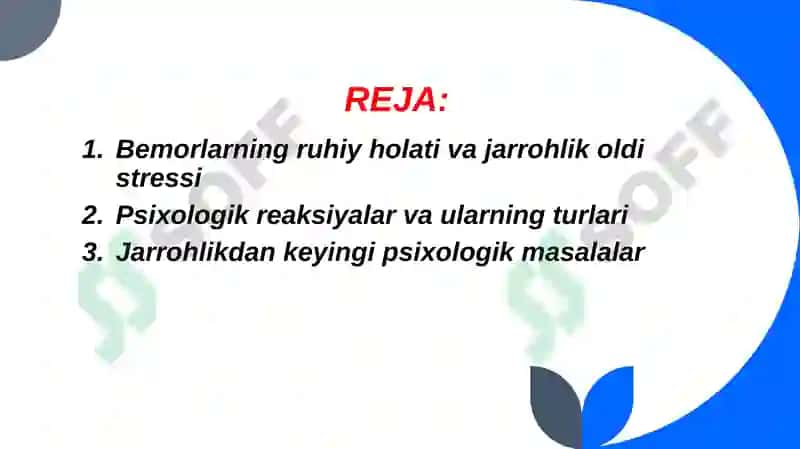 Jarrohlik bo'limlaridagi bemorlar psixologiyasi masalalari 2