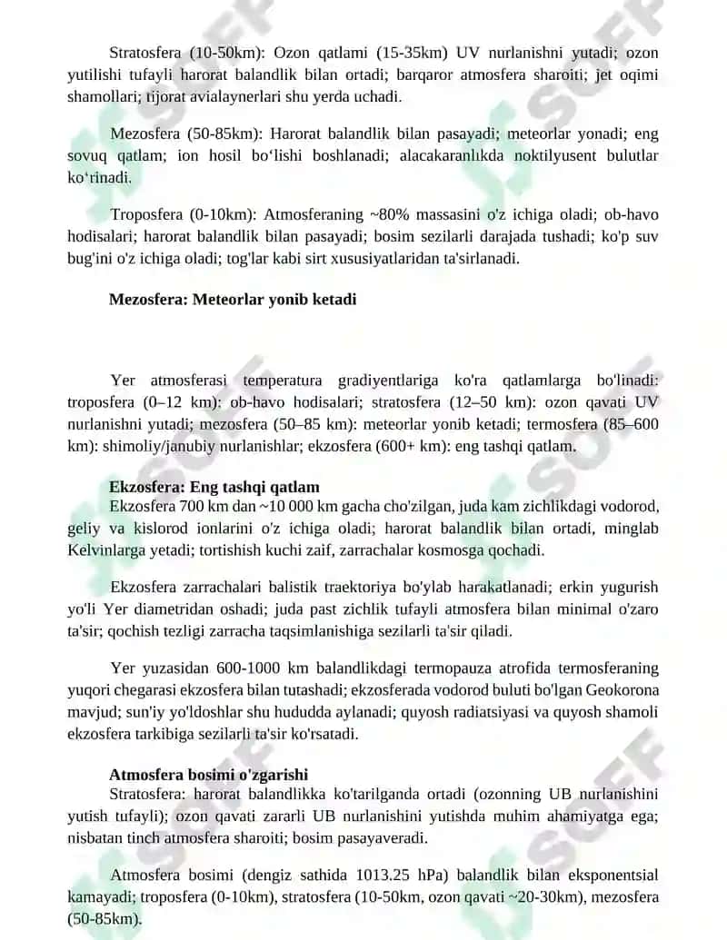 Atmosfera qavatlariga tarif 2