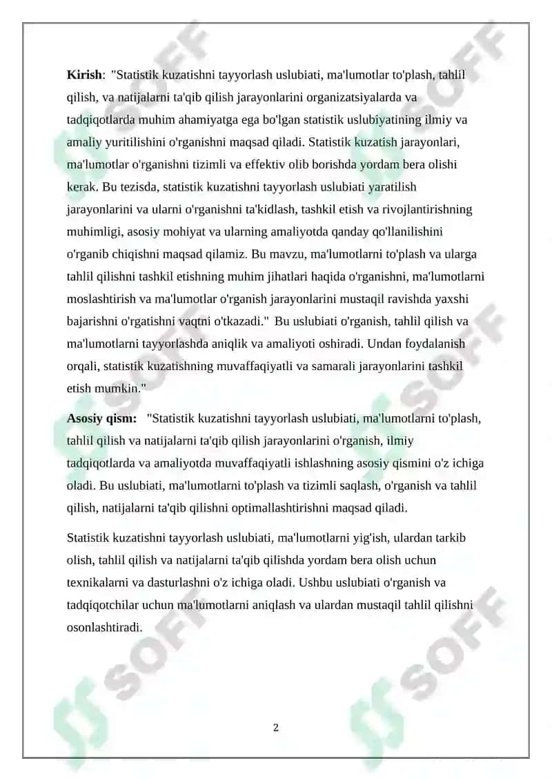 Statistik Kuzatishni Tayyorlash Uslubiyati 2