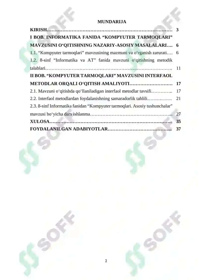 Umumiy o‘rta ta’lim maktablarining 8-sinfida “Informatika va axborot texnologiyalari” fanidan “Kompyuter tarmoqlari. Asosiy tushunchalar” mavzusini o‘qitishda interfaol metodlardan foydalanish 2