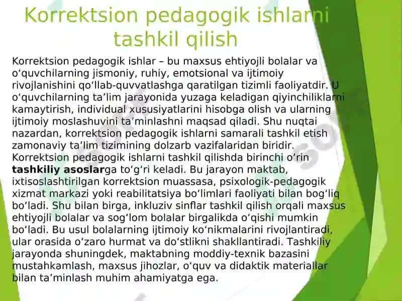 Koreeksion pedagogik ishlarni tashkil qilishning tashkiliy huquqiy uslubiy va amaliy yordam ko'rsatish usullari 2