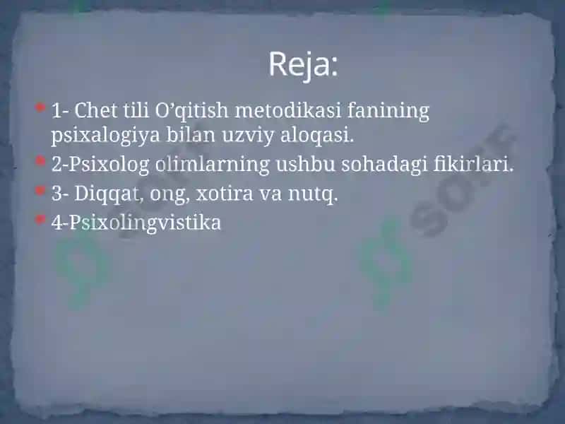 Chet tili O'qitish Metodikasi Psixologiya Fanini Bilan Aloqasi 2