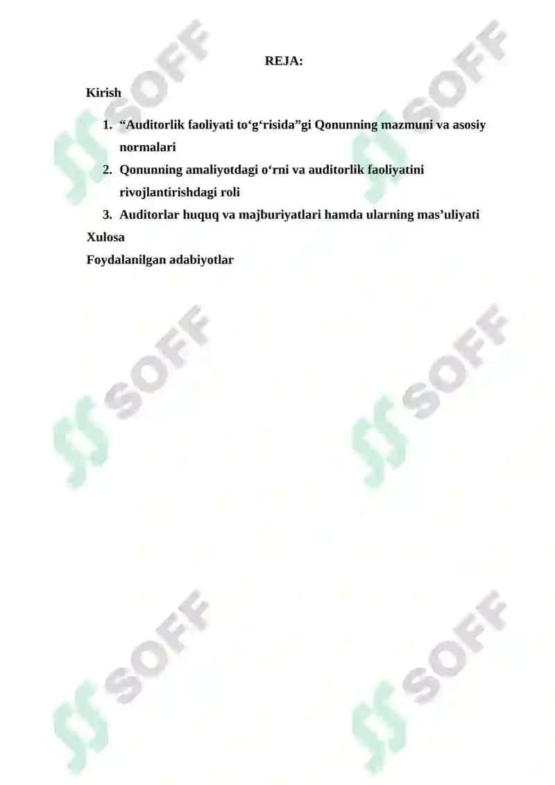 O‘zbekiston Respublikasining «Auditorlik faoliyati to‘g‘risida»gi Qonuni va uning ahamiyati 2