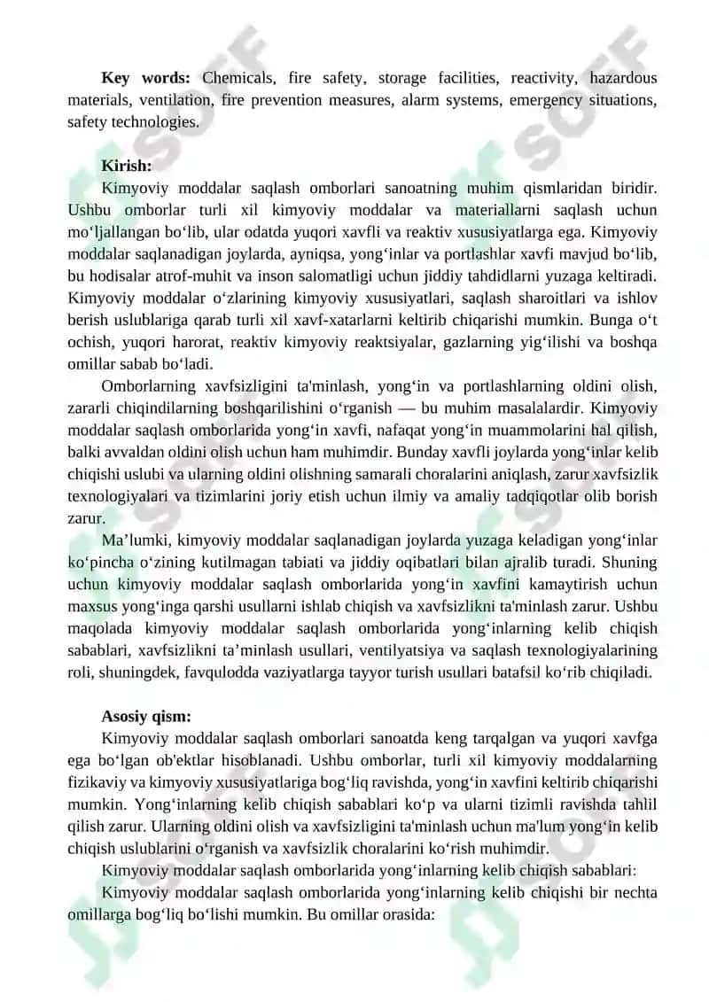 Kimyoviy moddalar saqlash omborlarida yonginlar kelib chiqish uslubiyoti 2