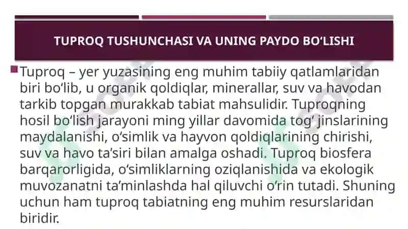 Tuproq va uning tabiiy xususiyatlari 2