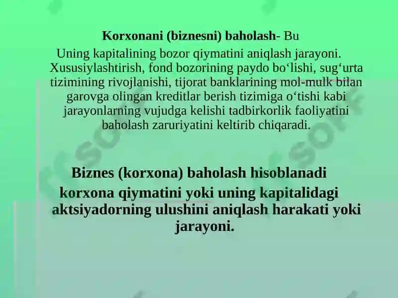 Biznesni baholashni asosiy tushunchalari 2