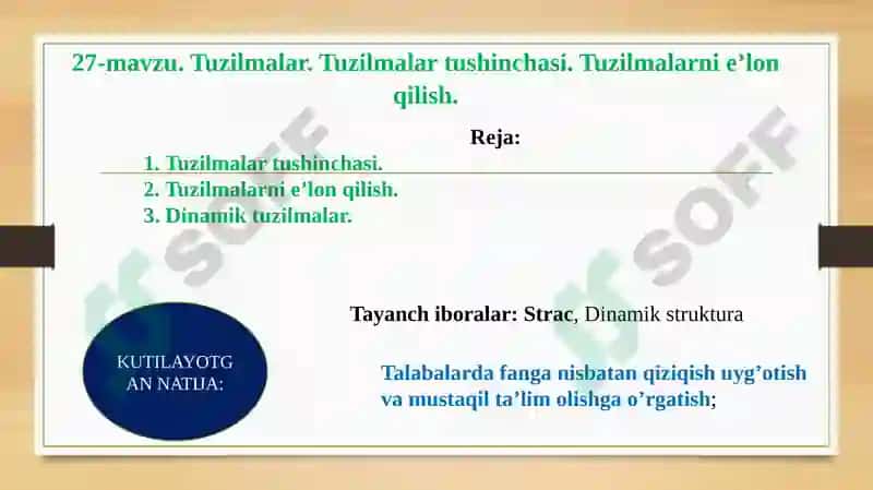Tuzilmalar. Tuzilmalar tushinchasi. Tuzilmalarni e’lon qilish 2