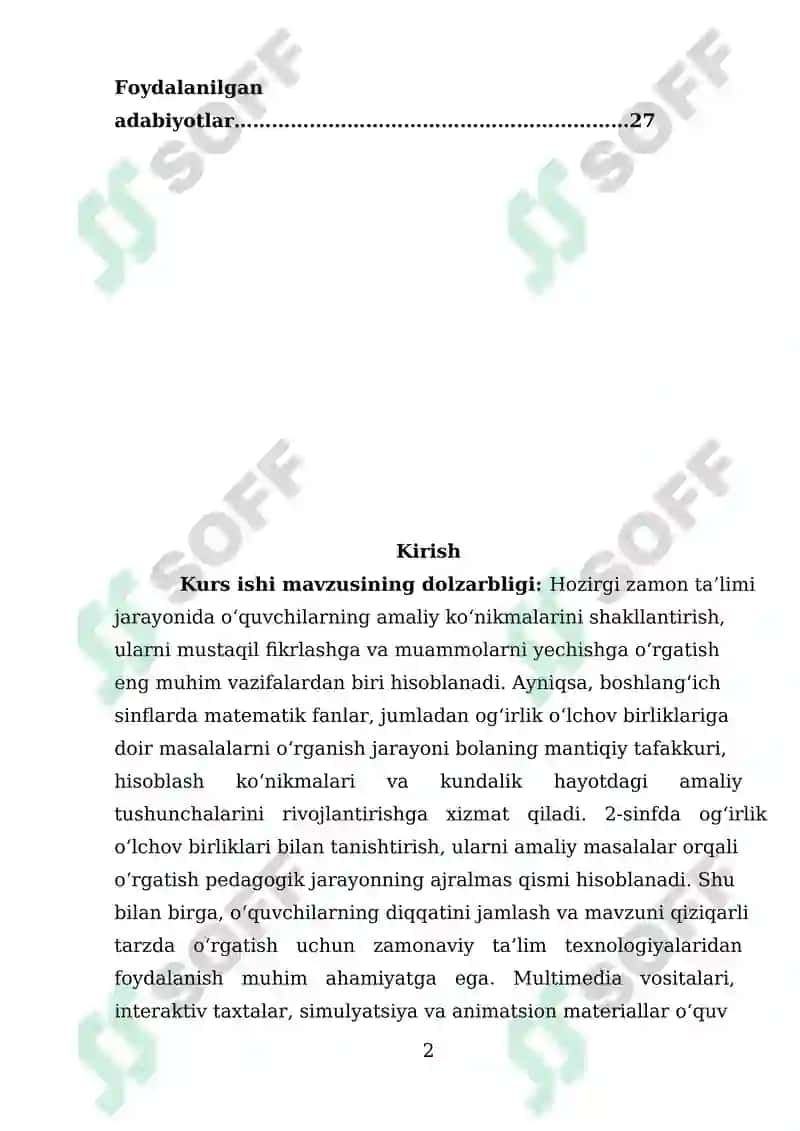 2- sinfda og‘irlik o‘lchov birliklariga doir masalalar bilan tanishtirishda ta’lim texnologiyalari 2