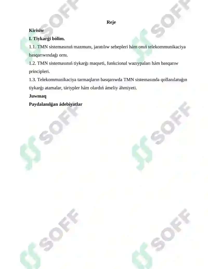 TMN (Telecommunication Management Network) sistemasındaǵı elektr baylanıs tarmaqların basqarıw sisteması 2