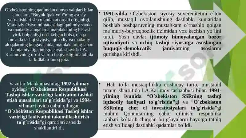 O`zbekiston va Jahon Hamjamiyati 2