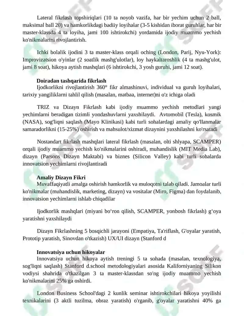 Ijodkorlikni rivojlantirish boʻyicha trening 2