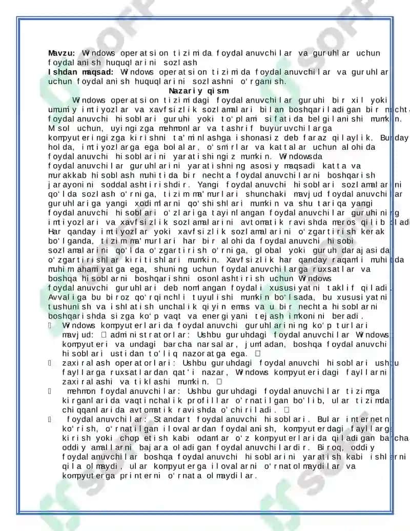 Windows operatsion tizimida foydalanuvchilar va guruhlar uchun foydalanish huquqlarini sozlash 2
