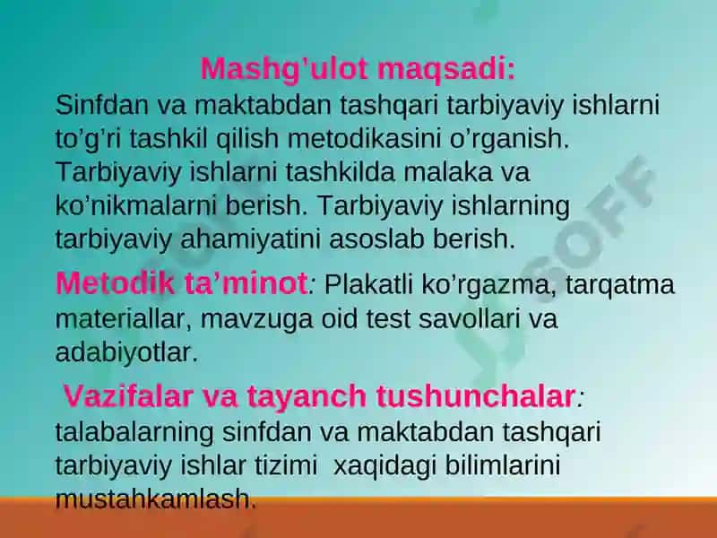 Sinfdan va maktabdan tashqari tarbiyaviy ishlar tizimi 2