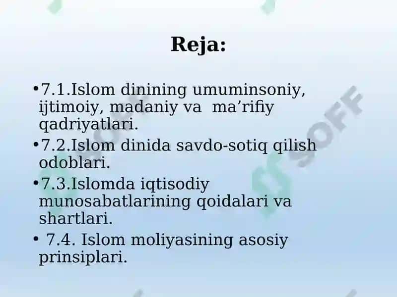 ISLOM QADRIYATLARI VA MA’RIFATI.  ISLOMDA IQTISODIY MUNOSABATLAR 2