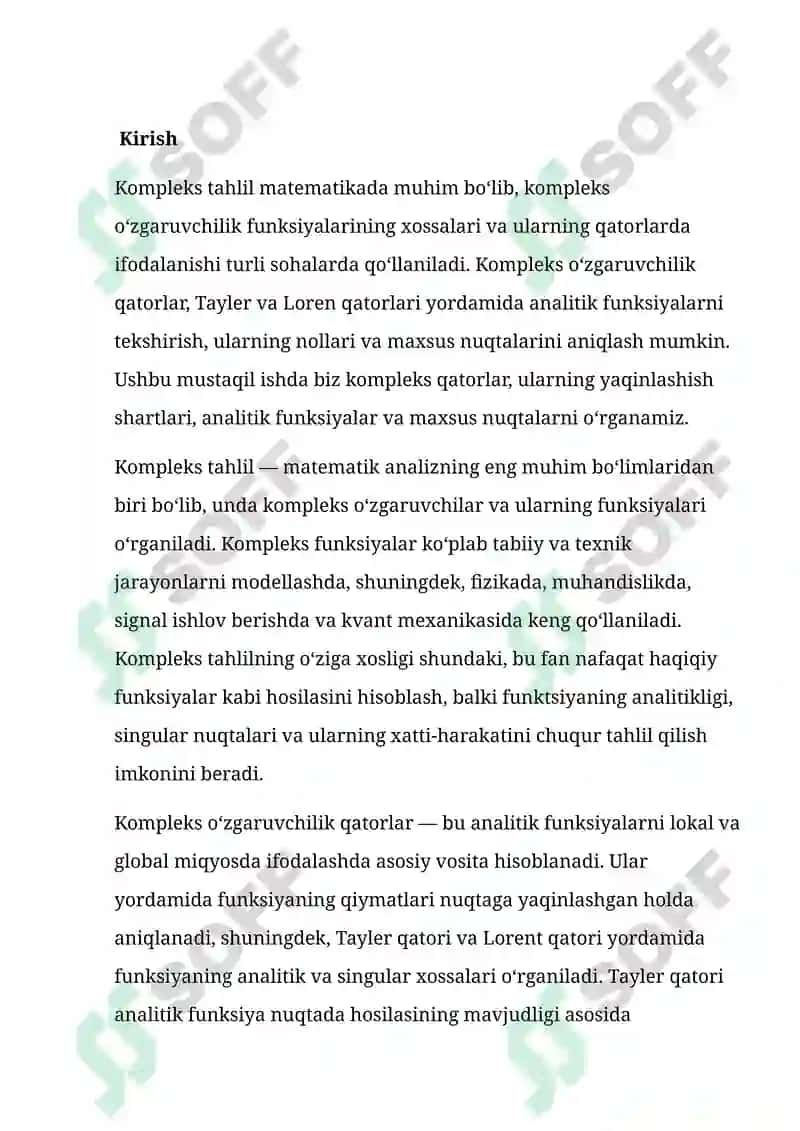 KOMPLEKS O‘ZGARUVCHILIK QATORLAR VA ANALITIK FUNKSIYALAR 2