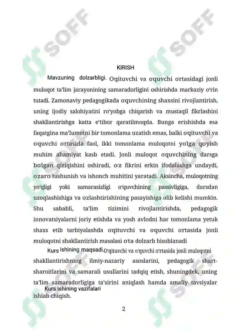 O'qituvchi va o'quvchi o'rtasida jonli muloqotni tashkil etish usullari 2