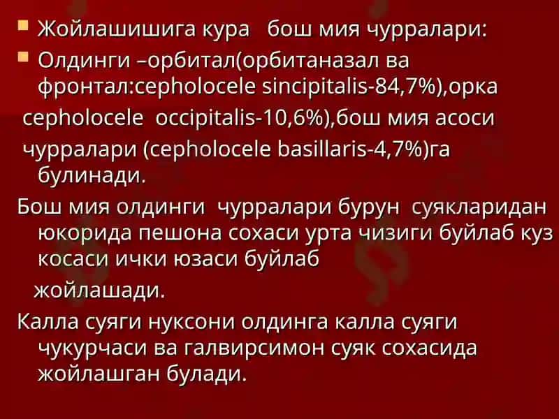 Бош мия тугма чурралари 2