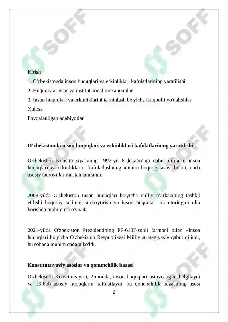 Oʼzbekistonda inson huquqlari va erkinliklari kafolatining yaratilishi 2