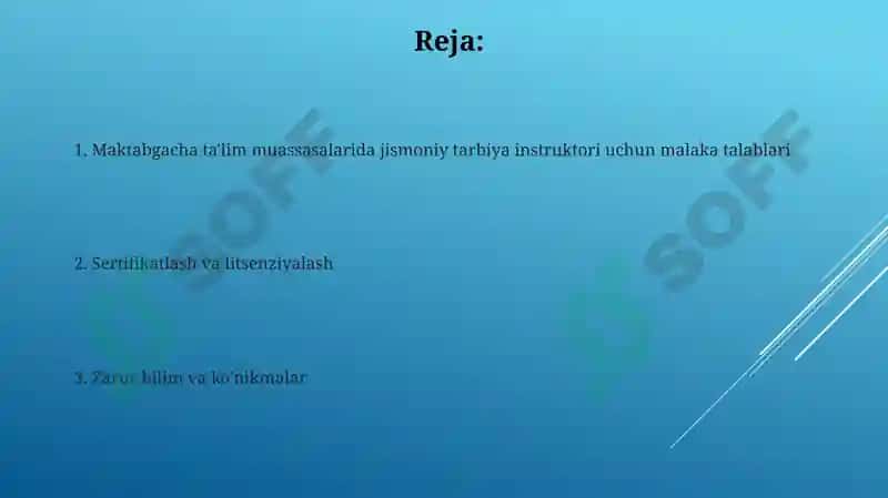 Maktabgacha talim tashkilotlarida jismonly tarbiya boyicha yorigchiga qoyiladigan malaka talablari 2