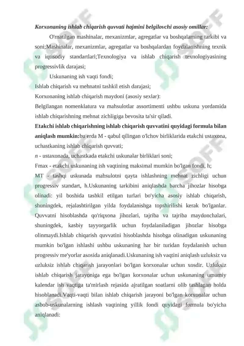 Ishlab chiqarish quvvatini va ishlash muddatini aniqlash tamoillari 2