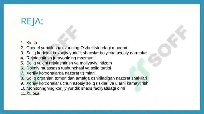 Chet el yuridik shaxsining faoliyati ni rejalashtirish va nazorat qilish doirasi 2