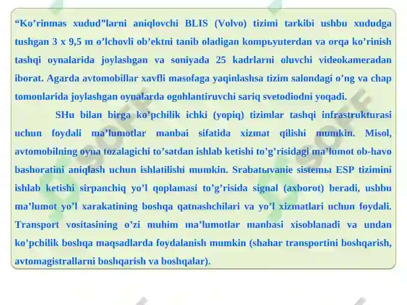 INTELLEKTUAL TRANSPORT VOSITASINING ICHKI VA TASHQI TIZIMLARI 2