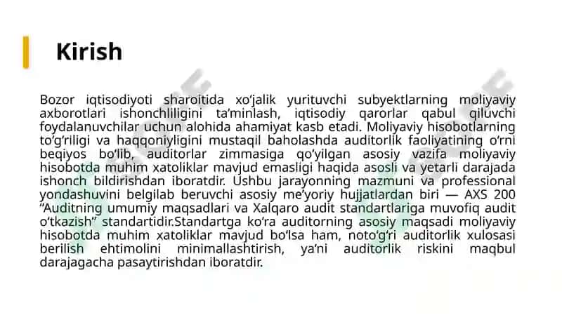 Audit riski va uni baholash usullari 2
