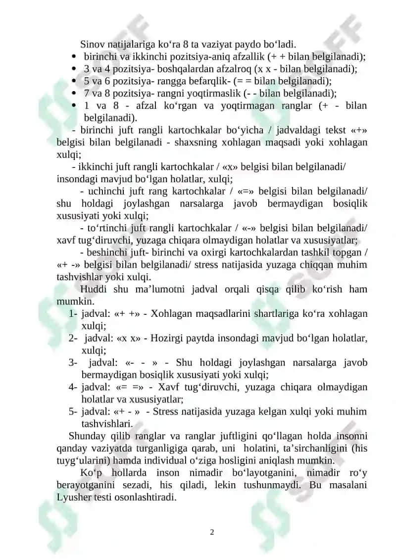 Rang Tanlash Metodi M.Lyusher 2