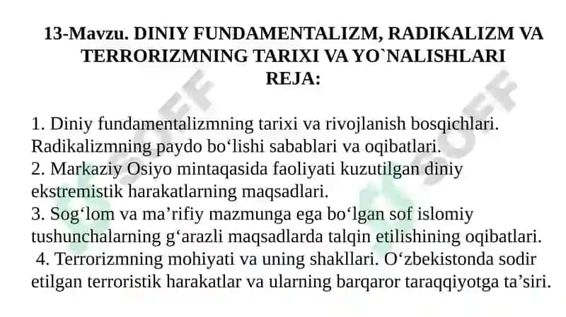 DINIY FUNDAMENTALIZM, RADIKALIZM VA TERRORIZMNING TARIXI VA YO`NALISHLARI 2