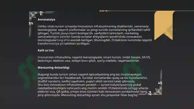 Turizmda innovatsion infratuzilma: texnologiyalar, platformalar, xizmatlar 2