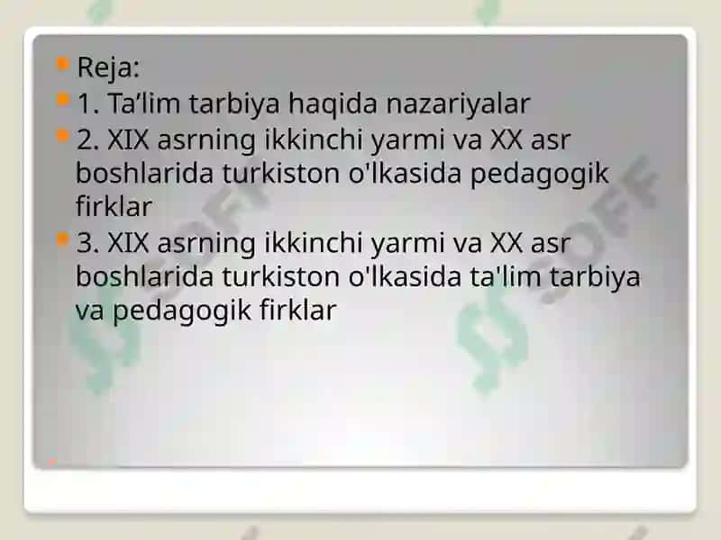 XIX asrning ikkinchi yarmi va XX asr boshlarida Turkiston o'lkasida ta'lim tarbiya va pedagogik firklar 2