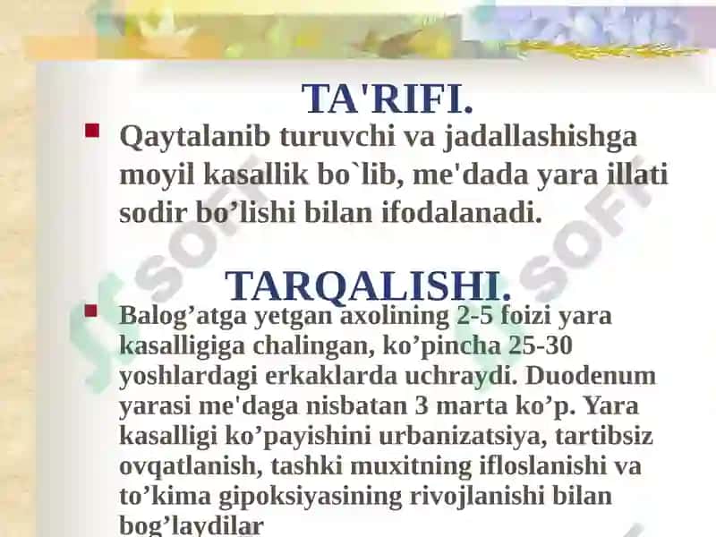 Oshqozon yara kasalligi etiopatogenezi 2