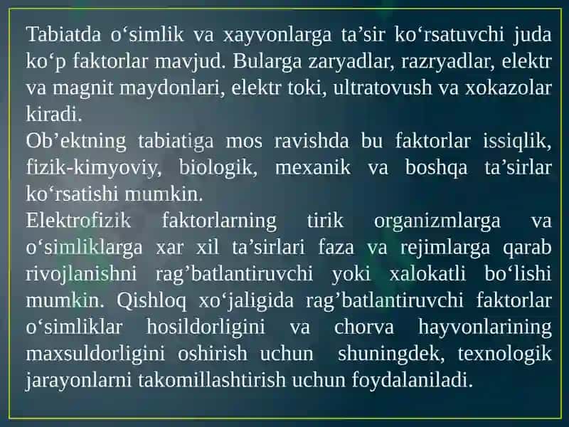 Elektron-ionli texnologik asoslari va qishloq va suv xo‘jaligida foydalanish yo‘nalishtari 2