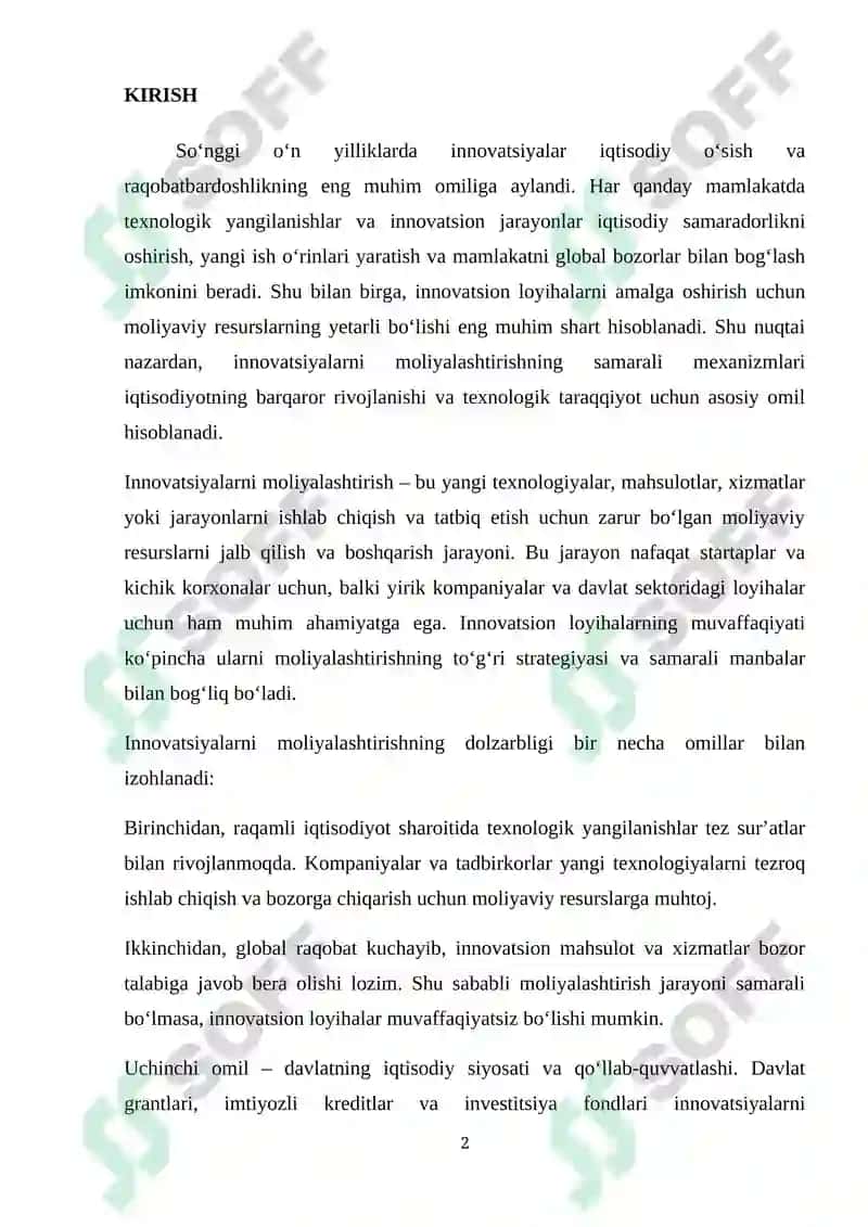 Innovatsiyalarni moliyalashtirish 2