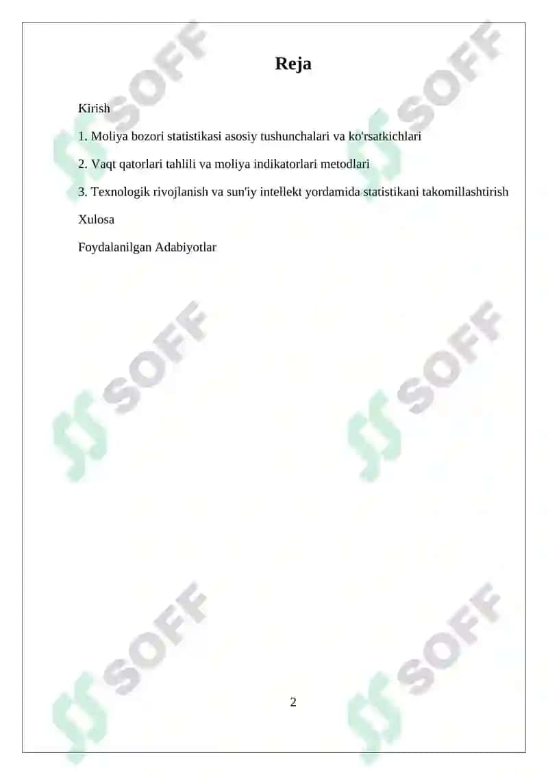Moliya bozori statistikasi 2