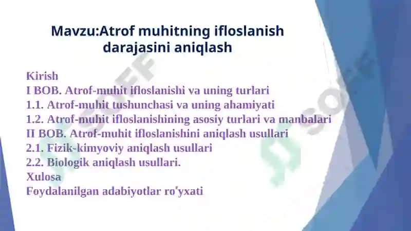 Atrof muhitning ifloslanish darajasini aniqlash 2
