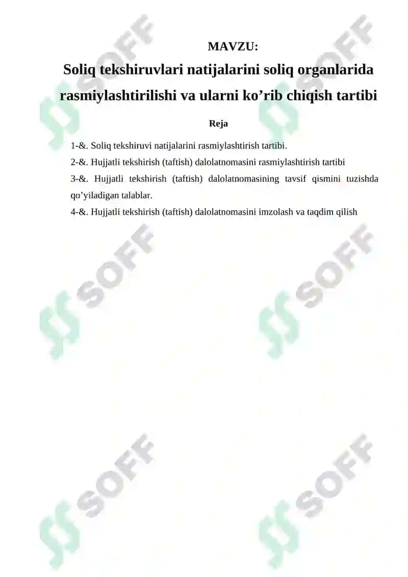 Soliq tekshiruvlari natijalari va ularni rasmiylashtirish tartibi 2