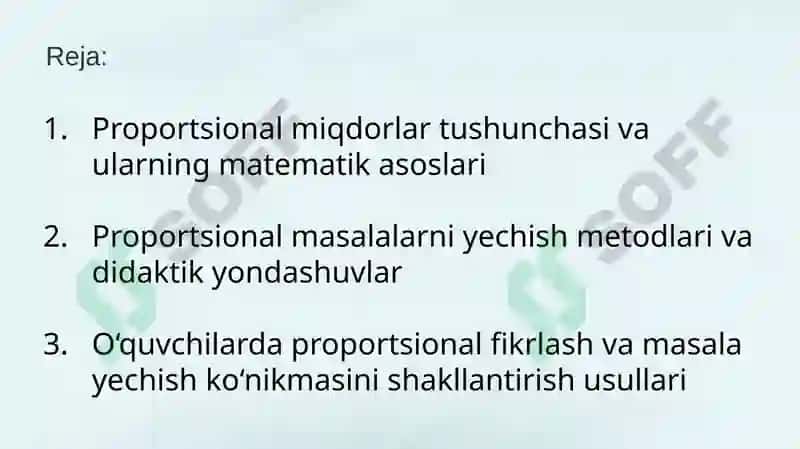 Proportsional miqdorlar bilan masalalarni yechish qobiliyatini shakllantirish 2