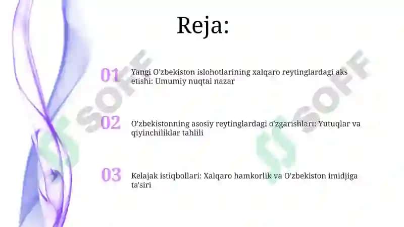 Yangi O'zbekistonning rivojlanishining xalqaroreytinglardaaksetishi 2