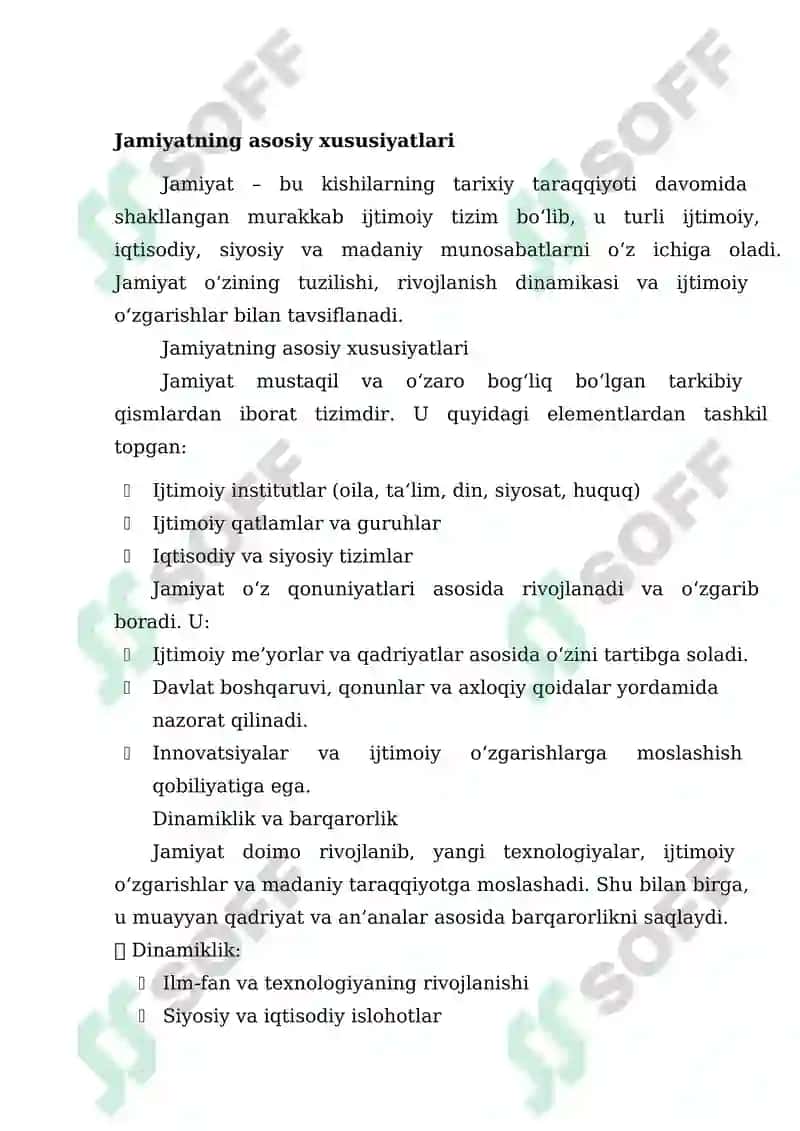 Jamiyat tushunchasi va uning tuzilishi, Jamiyatning iqtisodiy sohasi, Jamiyatning siyosiy sohasi , Jamiyatning ijtimoiy hayoti 2
